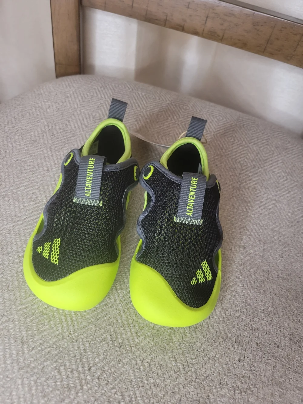ADIDAS Toddler Black and Neon Green Water Shoes